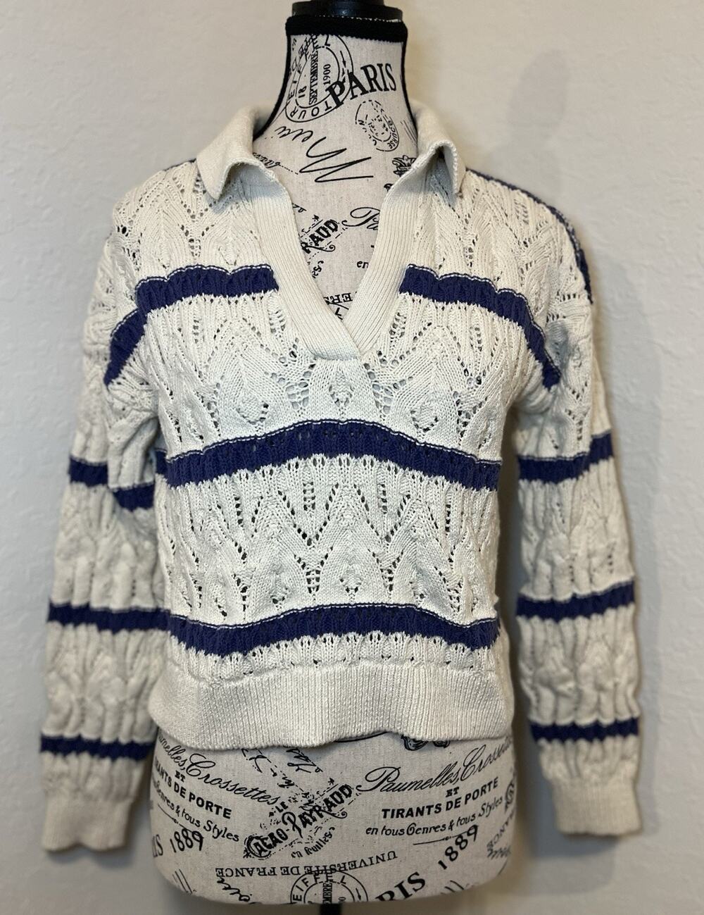 Universal Thread Women’s V-neck Cropped Sweater XS Open Knit Coastal Nautical